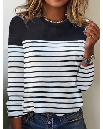 Crew Neck T-Shirt for Women Striped Casual Tee