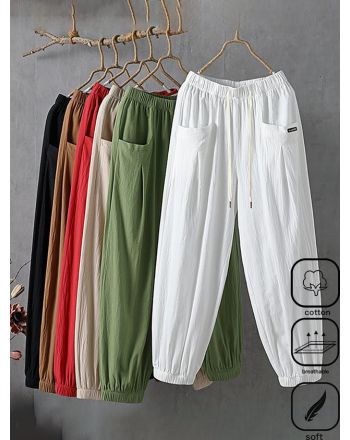 Cotton Pocket Stitching Casual Loose Pants