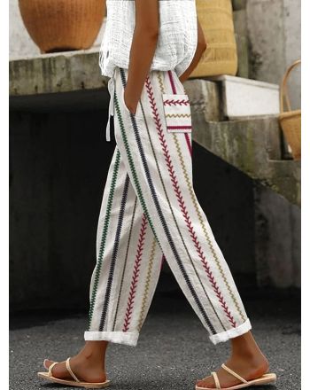 Pocket Stitching Striped Casual Pants