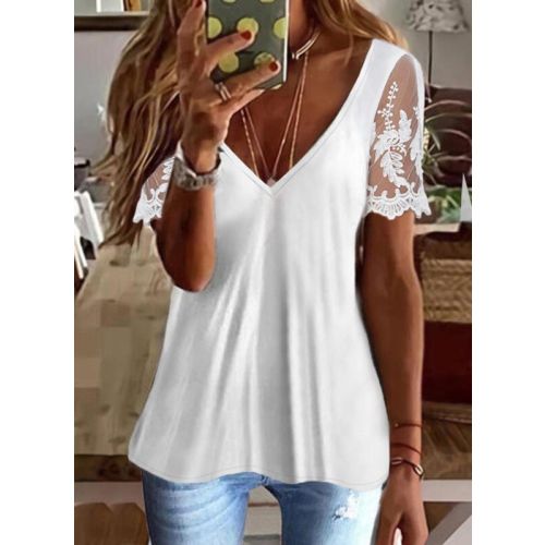 Casual V Neck Regular Fit Lace Shirt